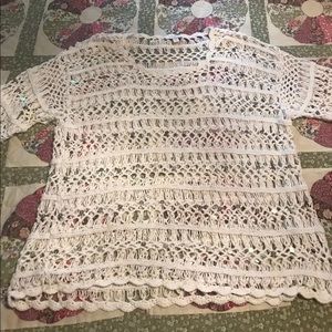 Roz & Ali Crocheted Sequin White cover up top 2X